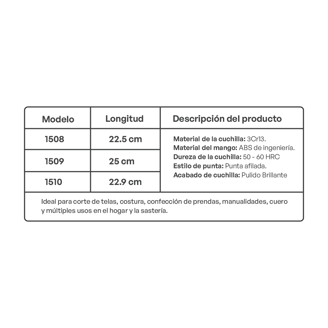 Tijera de sastre LDH 1508 1509 1510 de acero inoxidable